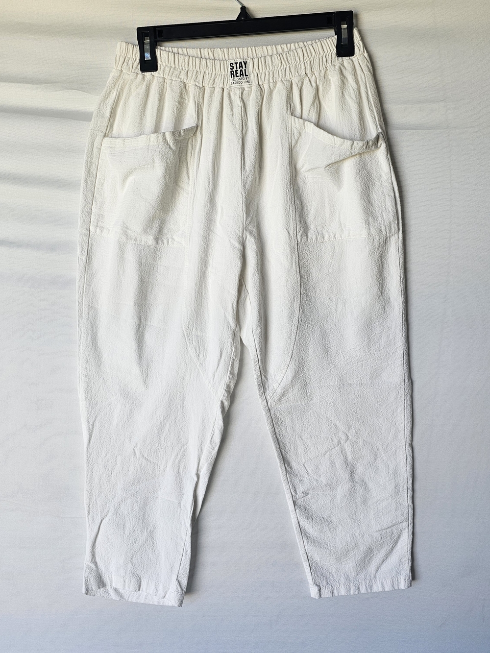Stay Real Women's White Elastic-Waist Track Pants